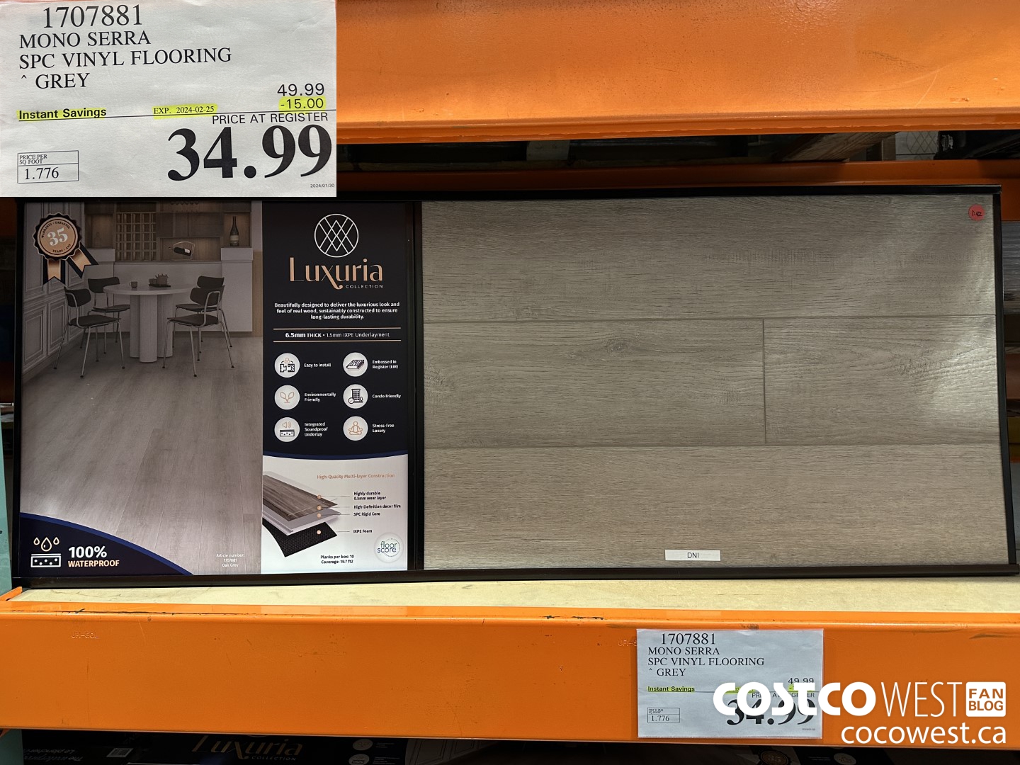 1707881 MONO SERRA SPC VINYL FLOORING GREY ($15.00 INSTANT SAVINGS EXPIRES ON 2024-02-25) $34.99