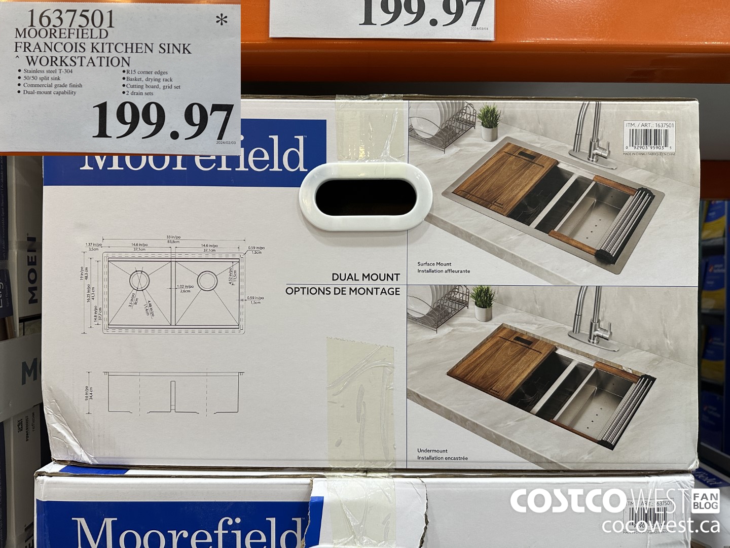 1637501 MOOREFIELD FRANCOIS KITCHEN SINK WORKSTATION $199.97