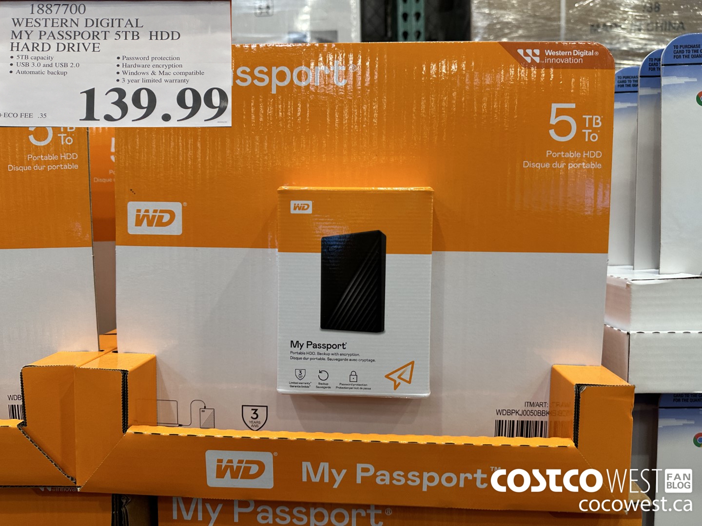 1887700 MY WESTERN DIGITAL MY PASSPORT 5TB HDD HARD DRIVE $139.99