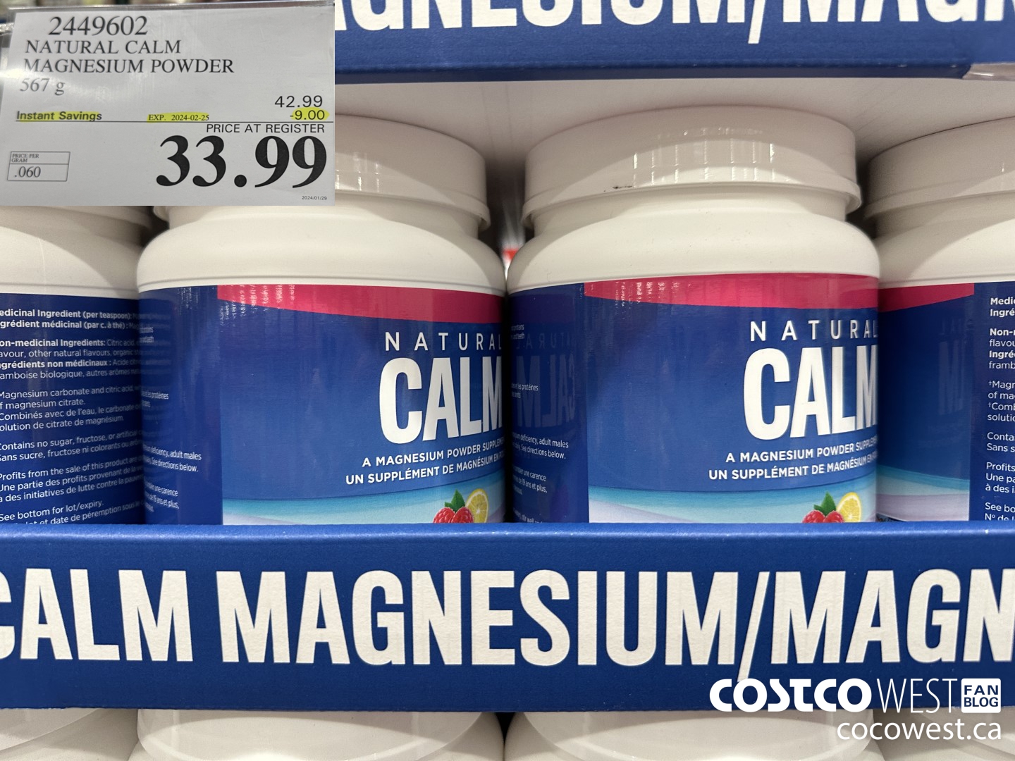 2449602 NATURAL CALM MAGNESIUM POWDER 567 g ($9.00 INSTANT SAVINGS EXPIRES ON 2024-02-25) $33.99