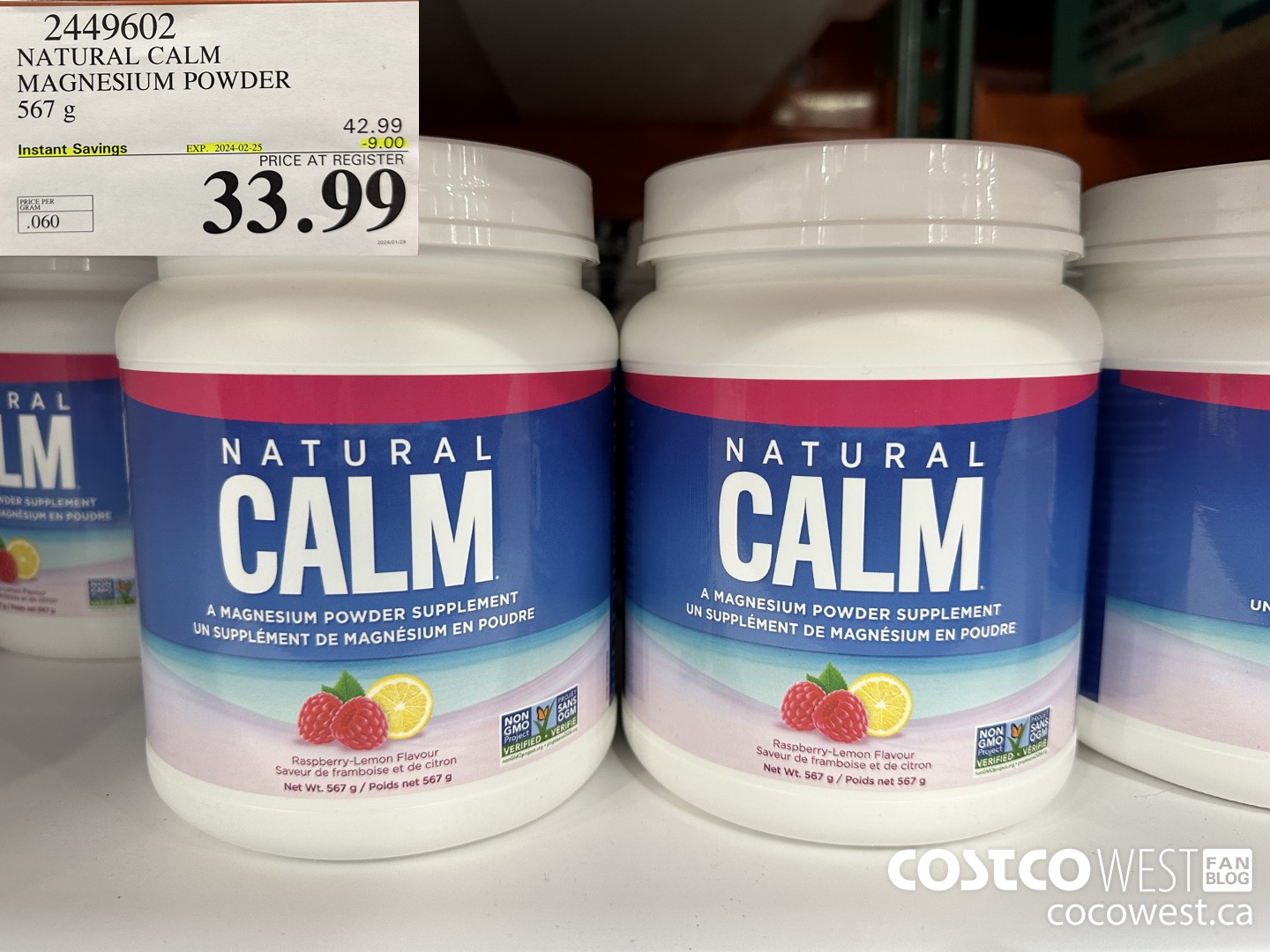 2449602 NATURAL CALM MAGNESIUM POWDER 567 g ($9.00 INSTANT SAVINGS EXPIRES ON 2024-02-25) $33.99