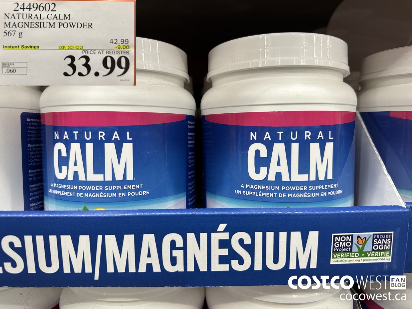 2449602 NATURAL CALM MAGNESIUM POWDER 567 g ($9.00 INSTANT SAVINGS EXPIRES ON 2024-02-25) $33.99
