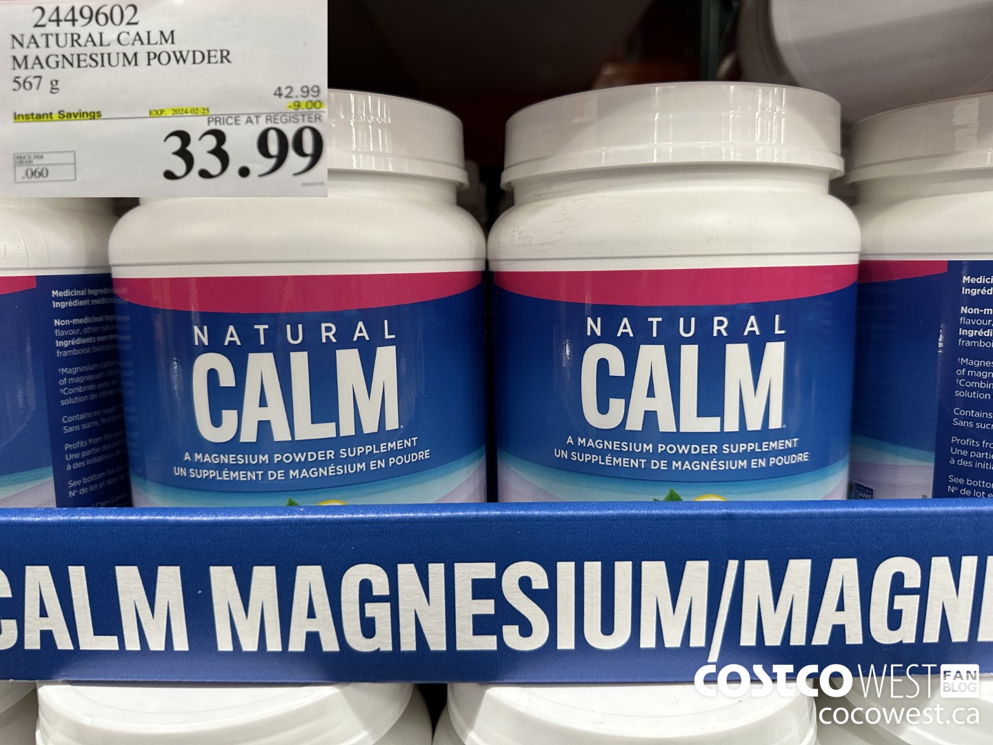 2449602 NATURAL CALM MAGNESIUM POWDER 567 g ($9.00 INSTANT SAVINGS EXPIRES ON 2024-02-25) $33.99