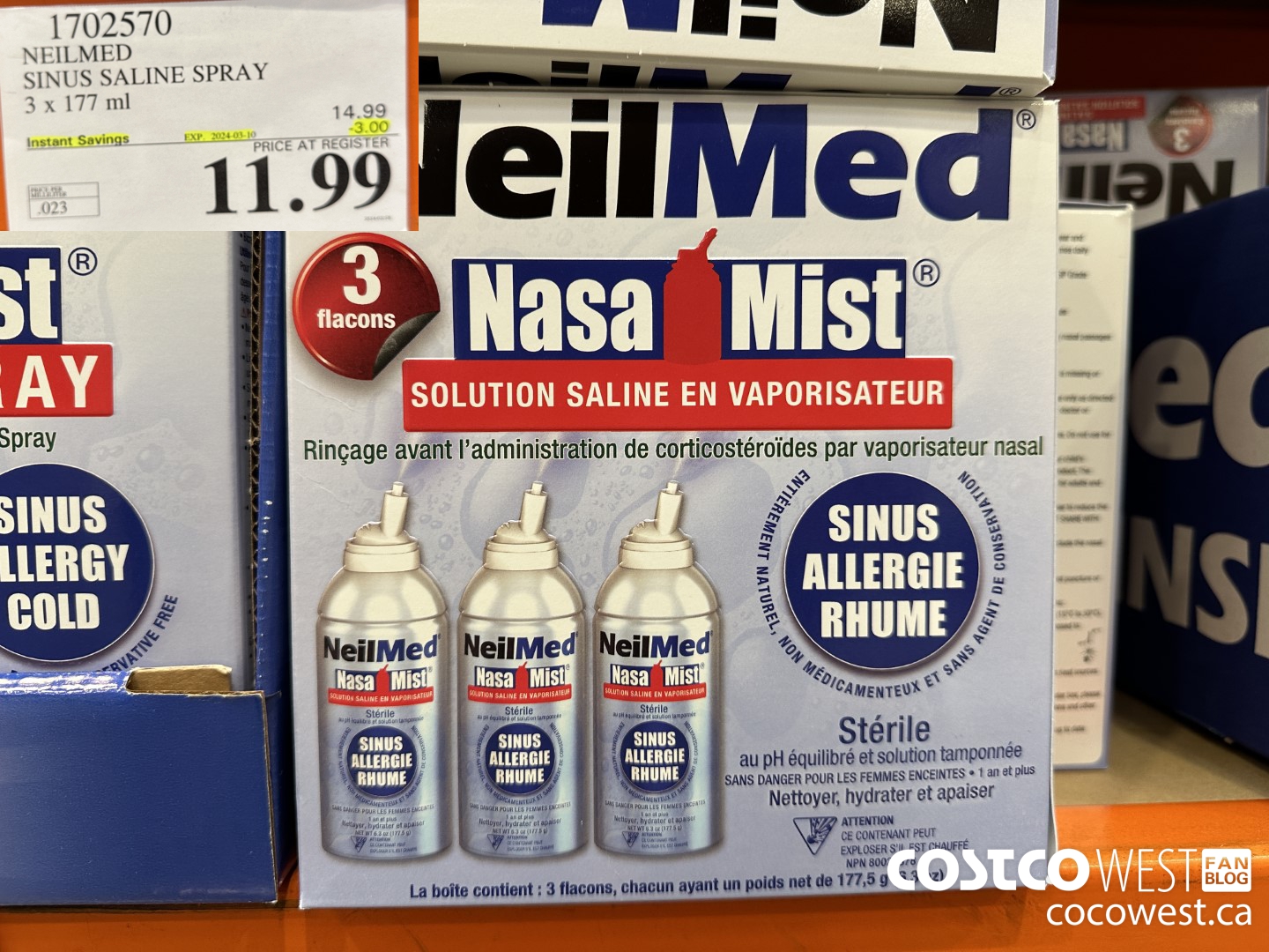 1702570 NEILMED SINUS SALINE SPRAY 3 X 177 ML ($3.00 INSTANT SAVINGS EXPIRES ON 2024-03-10) $11.99