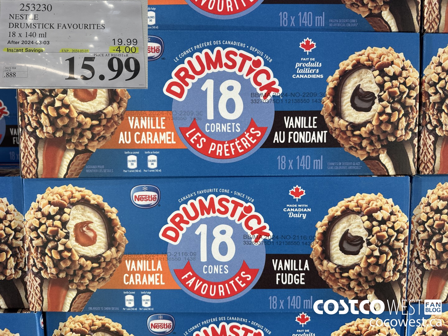 253230 NESTLE DRUMSTICK VARIETY PACK 18 x 140 ml ($4.00 INSTANT SAVINGS EXPIRES ON 2024-03-03) $15.99