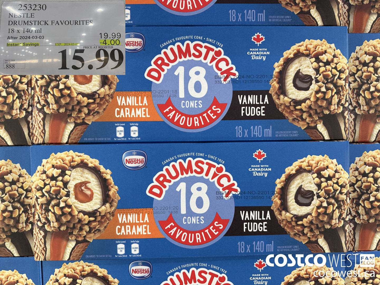 253230 NESTLE DRUMSTICK VARIETY PACK 18 x 140 ml ($4.00 INSTANT SAVINGS EXPIRES ON 2024-03-03) $15.99