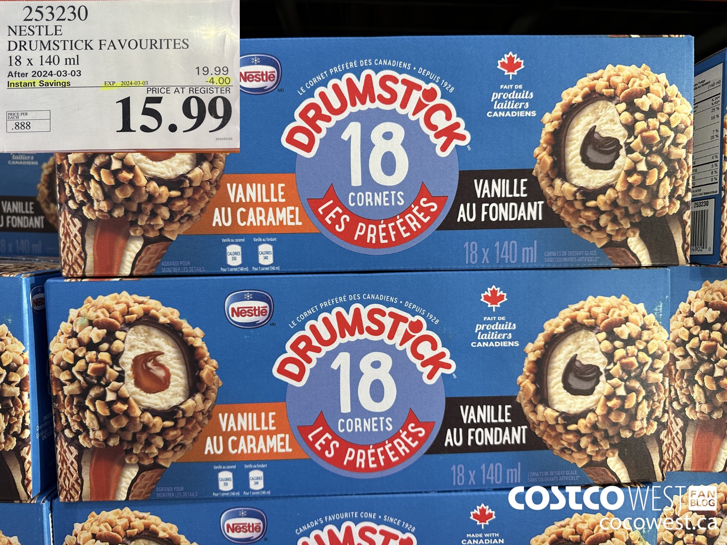 253230 NESTLE DRUMSTICK VARIETY PACK 18 x 140 ml ($4.00 INSTANT SAVINGS EXPIRES ON 2024-03-03) $15.99