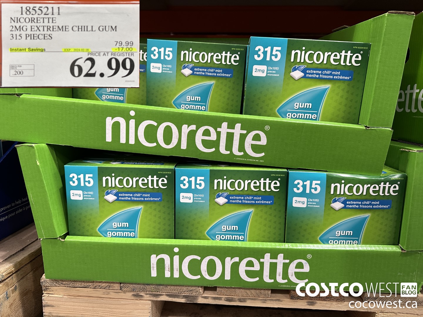 1855211 NICORETTE 2MG EXTREME CHILL GUM 315 PIECES ($17.00 INSTANT SAVINGS EXPIRES ON 2024-02-18) $62.99