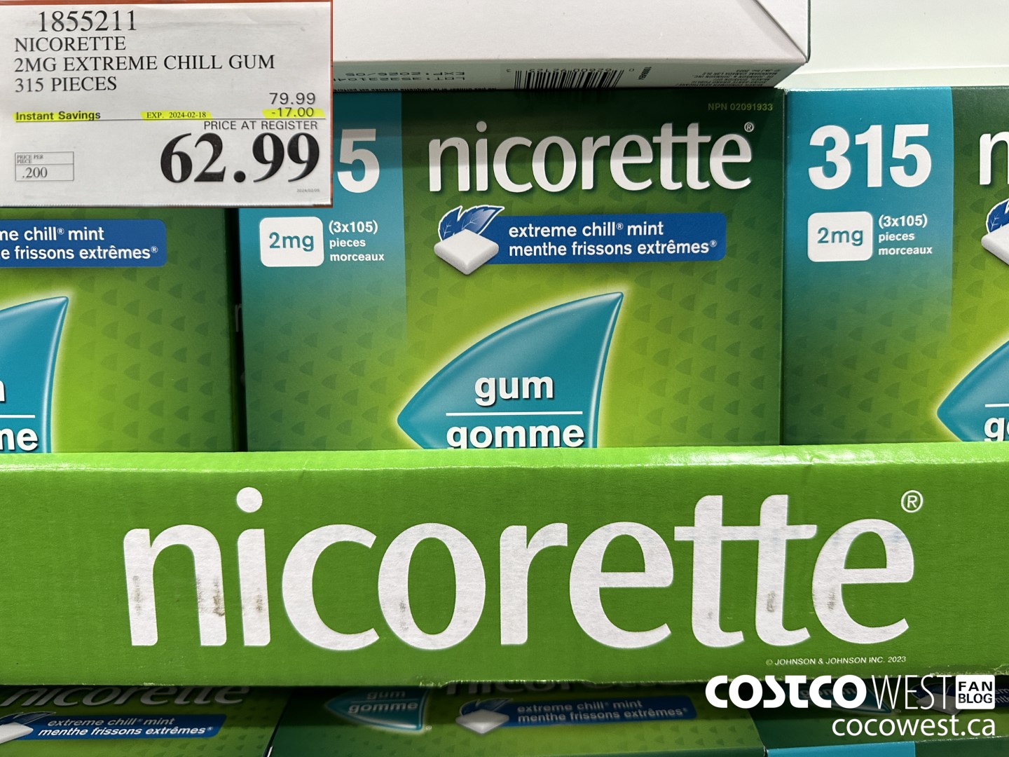 1855211 NICORETTE 2MG EXTREME CHILL GUM 315 PIECES ($17.00 INSTANT SAVINGS EXPIRES ON 2024-02-18) $62.99