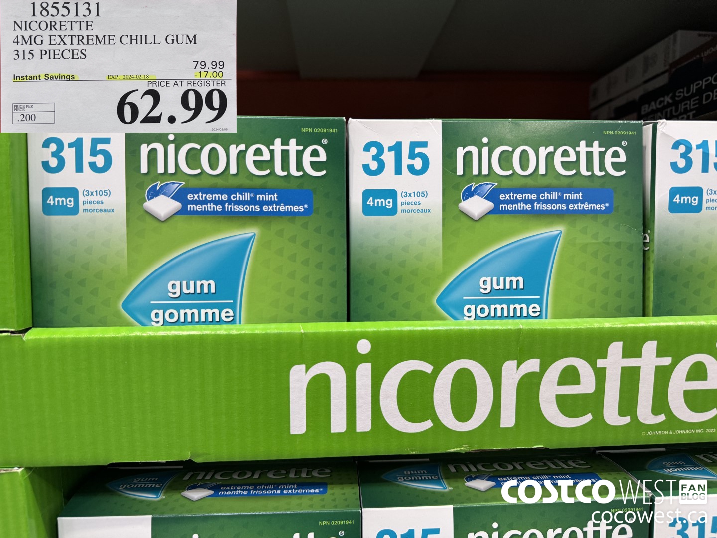 1855131 NICORETTE 4MG EXTREME CHILL GUM 315 PIECES ($17.00 INSTANT SAVINGS EXPIRES ON 2024-02-18) $62.99