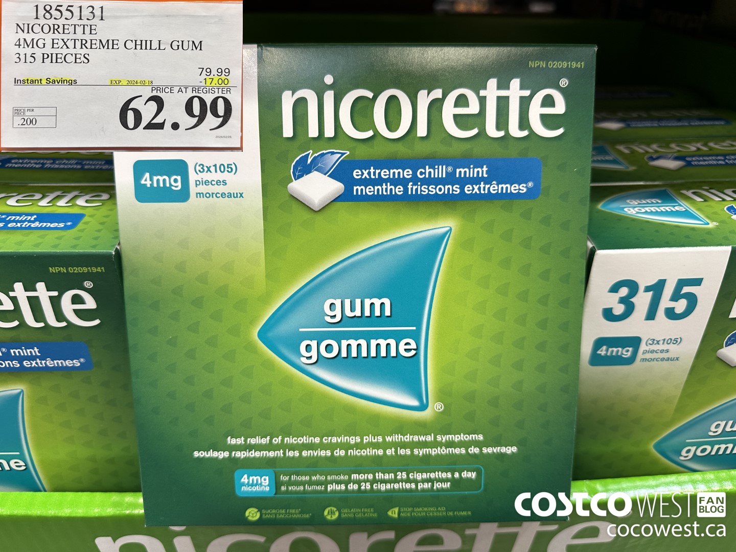1855131 NICORETTE 4MG EXTREME CHILL GUM 315 PIECES ($17.00 INSTANT SAVINGS EXPIRES ON 2024-02-18) $62.99