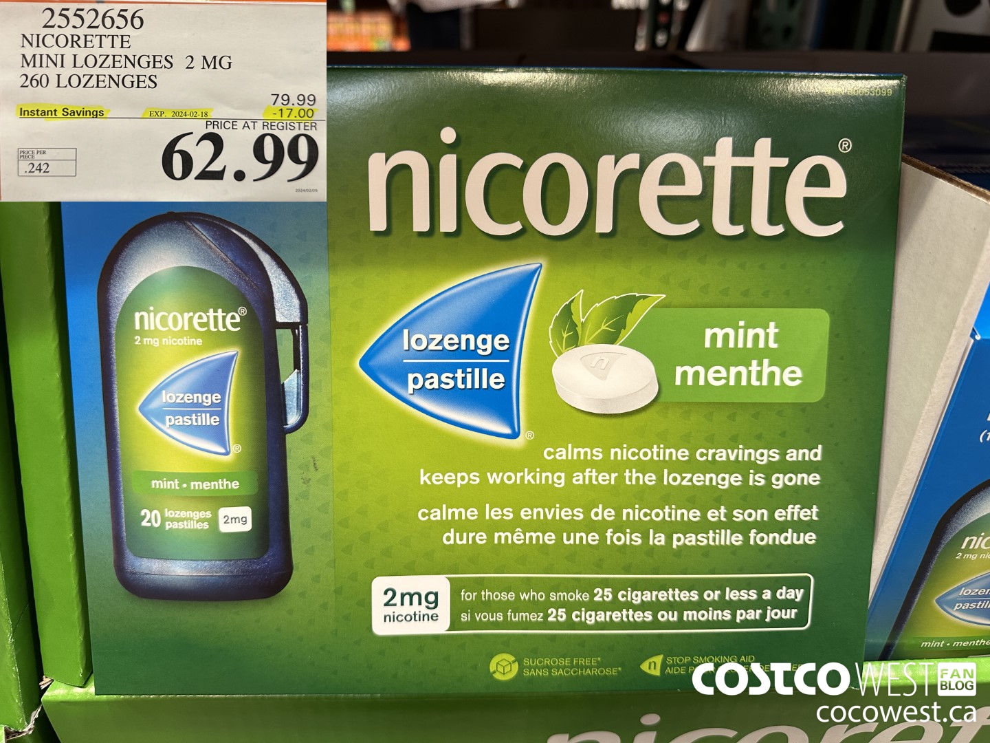 2552656 NICORETTE MINI LOZENGES 2 MG 260 LOZENGES ($17.00 INSTANT SAVINGS EXPIRES ON 2024-02-18) $62.99
