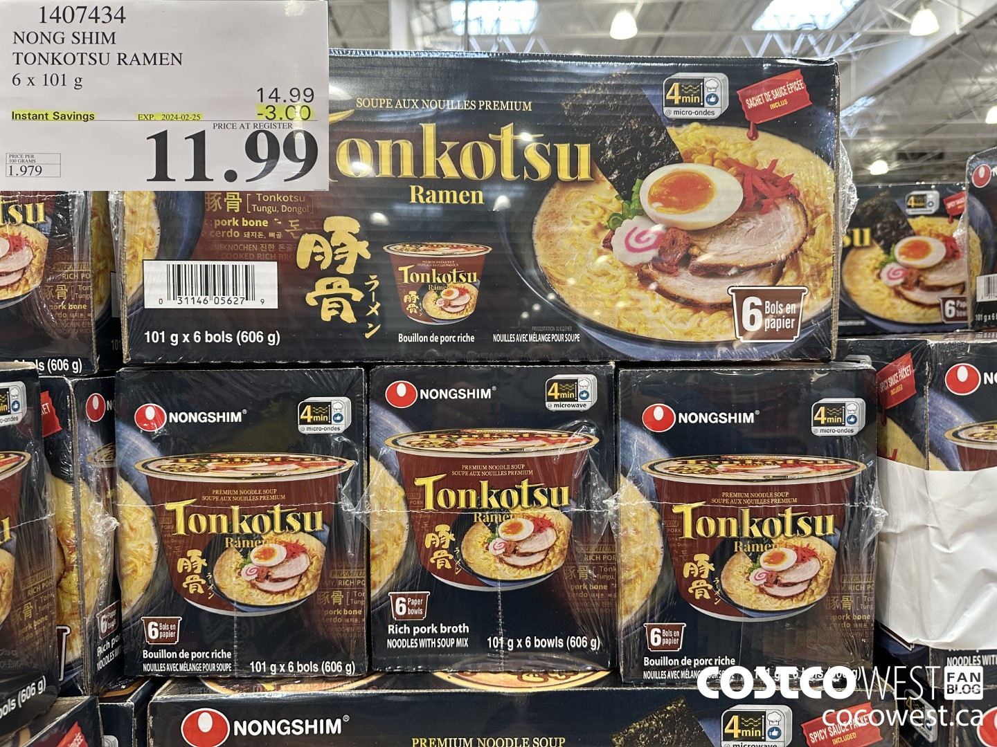 1407434 NONG SHIM TONKOTSU RAMEN 6 x 101 g ($3.00 INSTANT SAVINGS EXPIRES ON 2024-02-25) $11.99