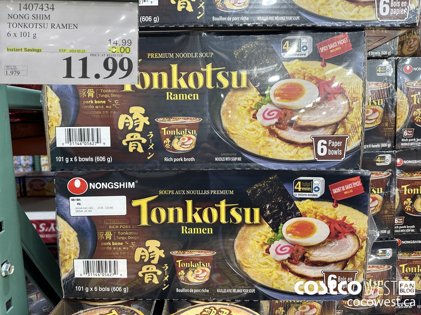1407434 NONG SHIM TONKOTSU RAMEN 6 x 101 g ($3.00 INSTANT SAVINGS EXPIRES ON 2024-02-25) $11.99