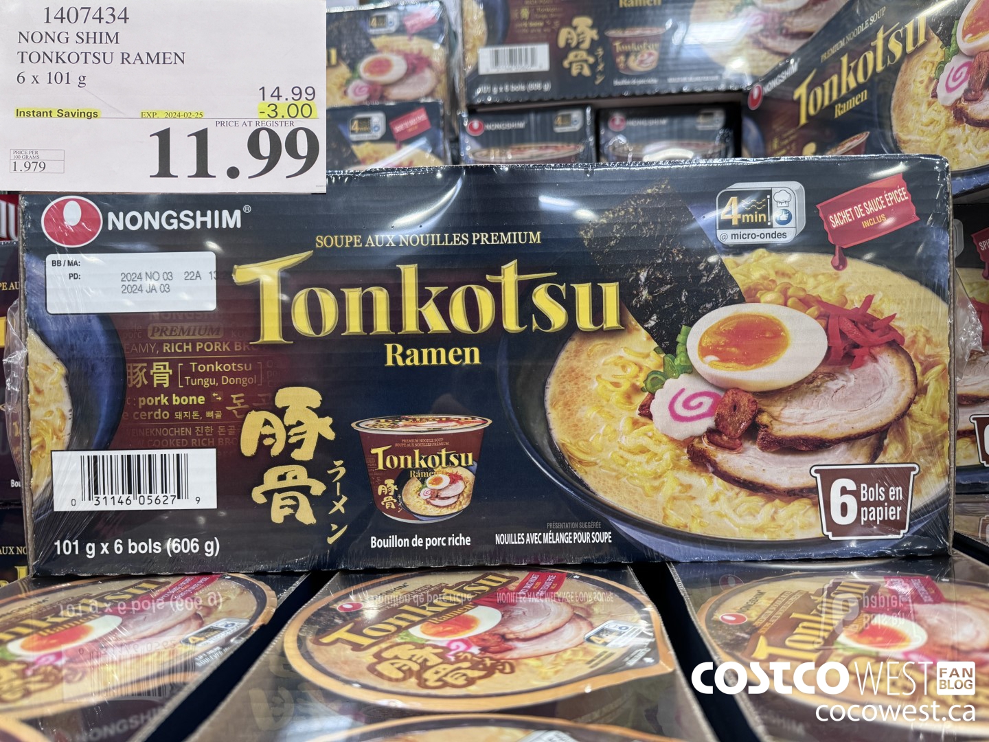 1407434 NONG SHIM TONKOTSU RAMEN 6 x 101 g ($3.00 INSTANT SAVINGS EXPIRES ON 2024-02-25) $11.99