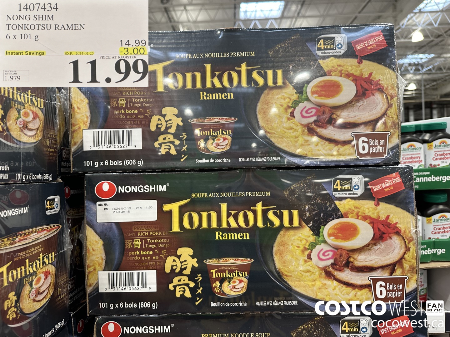 1407434 NONG SHIM TONKOTSU RAMEN 6 x 101 g ($3.00 INSTANT SAVINGS EXPIRES ON 2024-02-25) $11.99