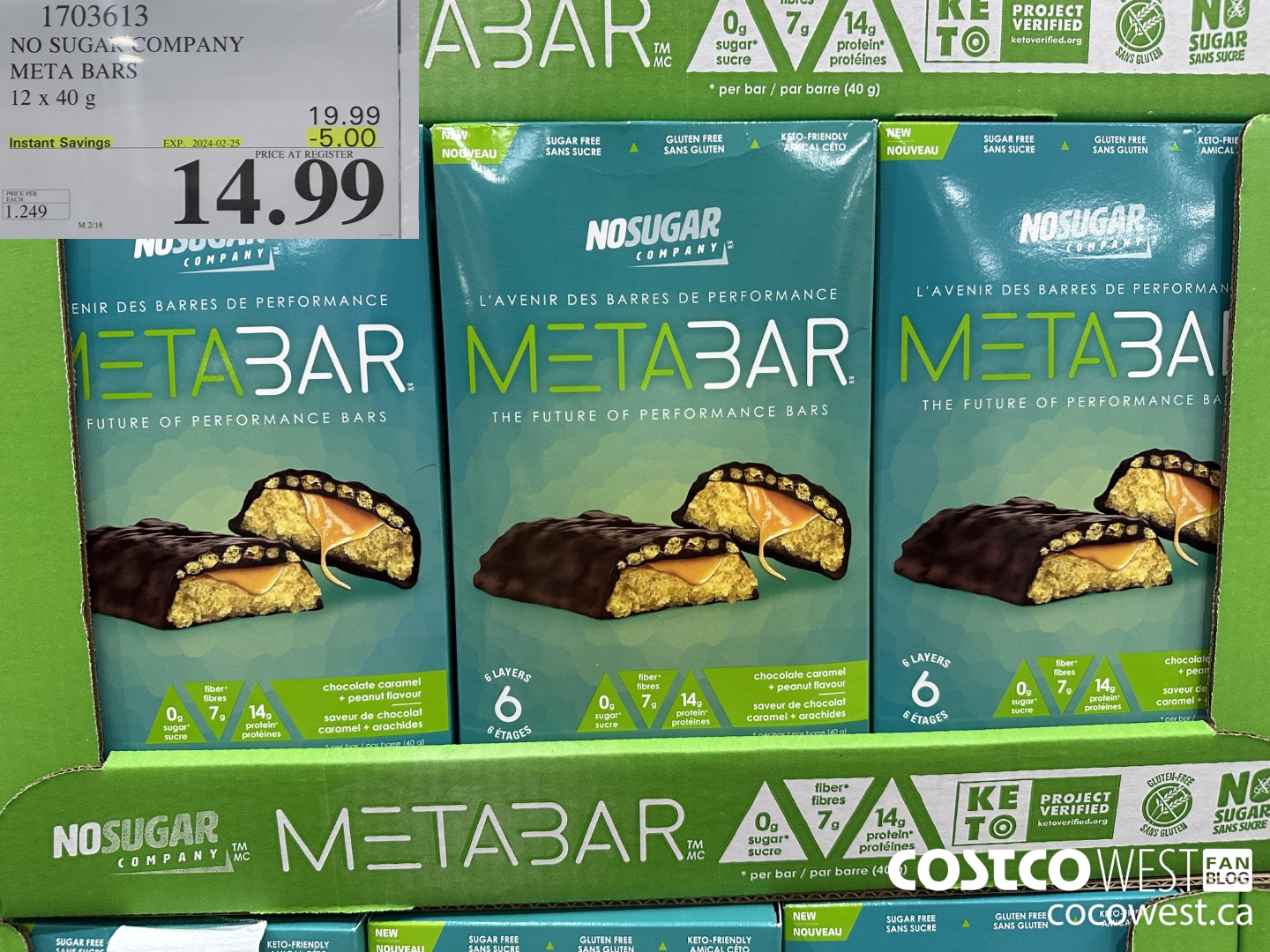 1703613 NO SUGAR COMPANY META BARS 12 x 40g ($5.00 INSTANT SAVINGS EXPIRES ON 2024-02-25) $14.99