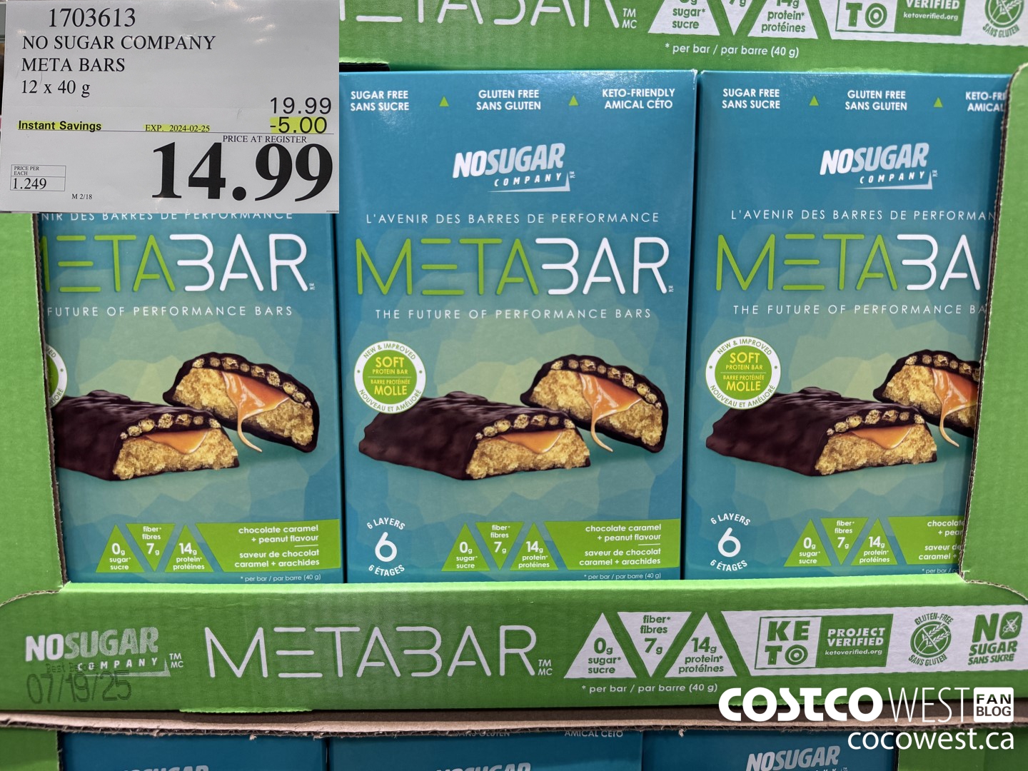 1703613 NO SUGAR COMPANY META BARS 12 x 40g ($5.00 INSTANT SAVINGS EXPIRES ON 2024-02-25) $14.99