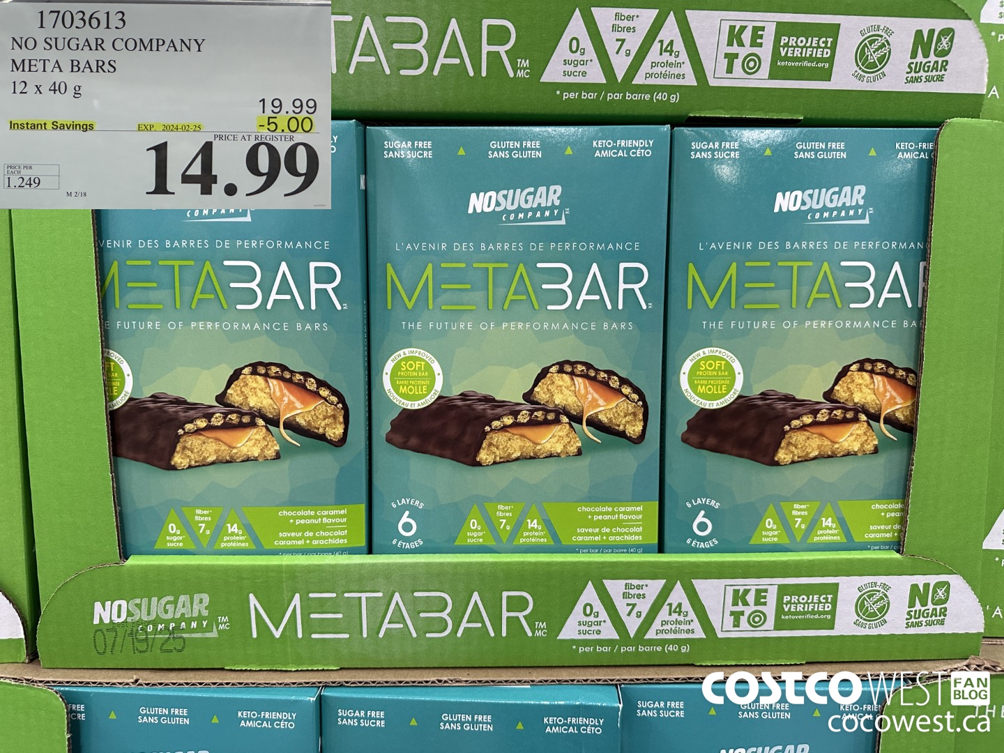 1703613 NO SUGAR COMPANY META BARS 12 x 40g ($5.00 INSTANT SAVINGS EXPIRES ON 2024-02-25) $14.99