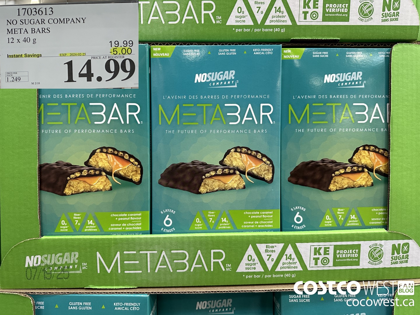1703613 NO SUGAR COMPANY META BARS 12 x 40g ($5.00 INSTANT SAVINGS EXPIRES ON 2024-02-25) $14.99