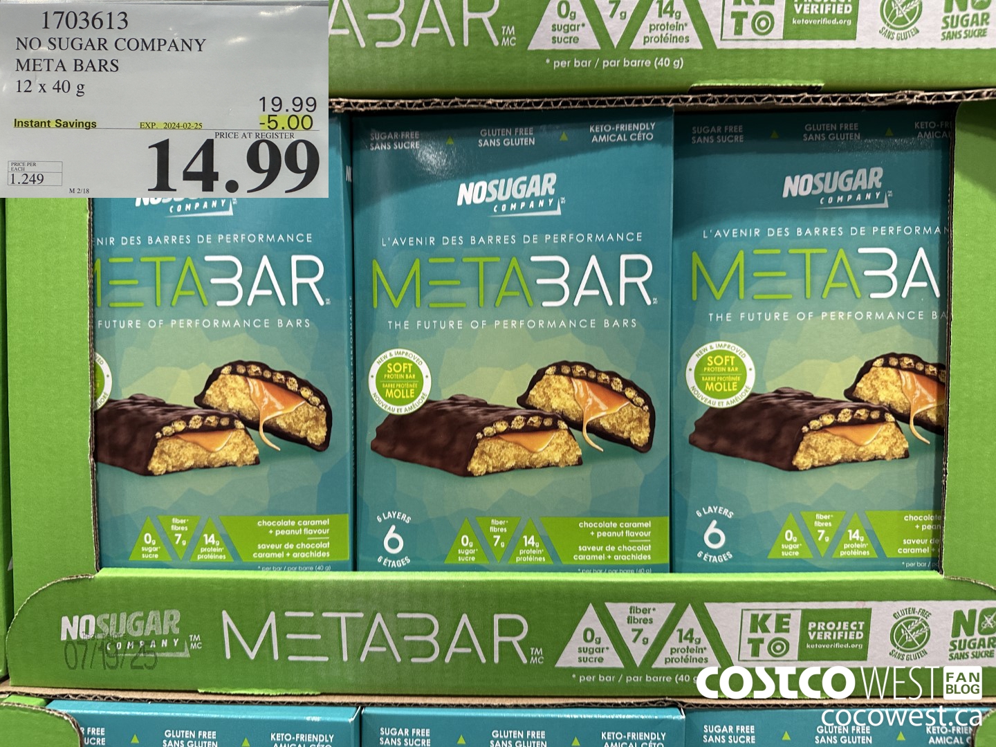1703613 NO SUGAR COMPANY META BARS 12 x 40g ($5.00 INSTANT SAVINGS EXPIRES ON 2024-02-25) $14.99