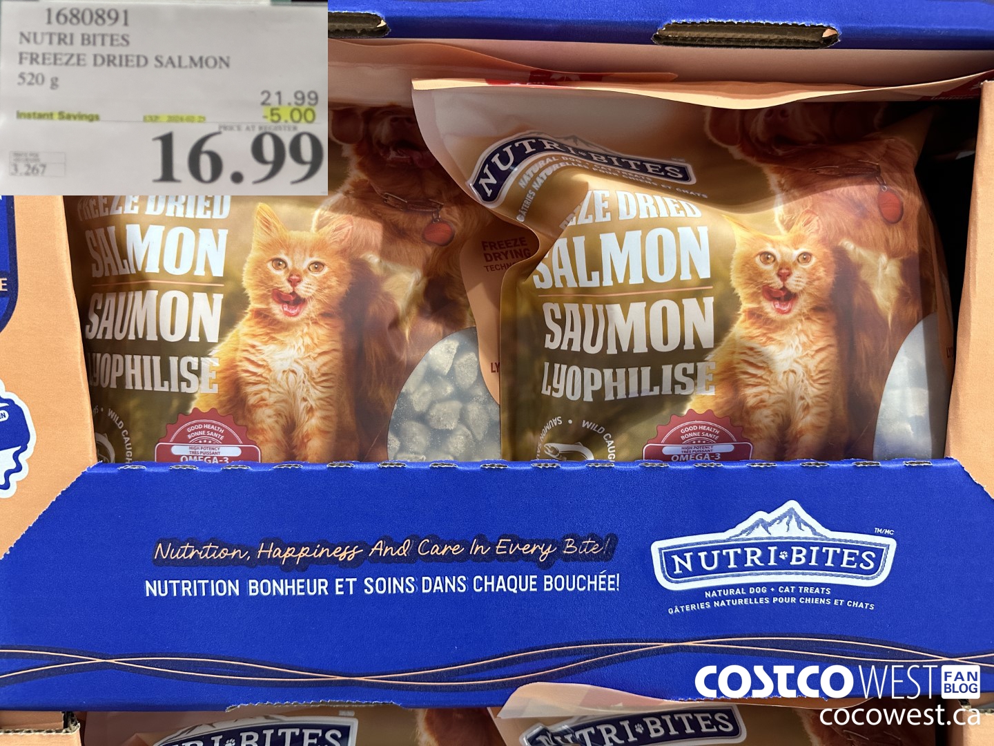 1680891 NUTRI BITES FREEZE DRIED SALMON 520G ($5.00 INSTANT SAVINGS EXPIRES ON 2024-02-25) $16.99