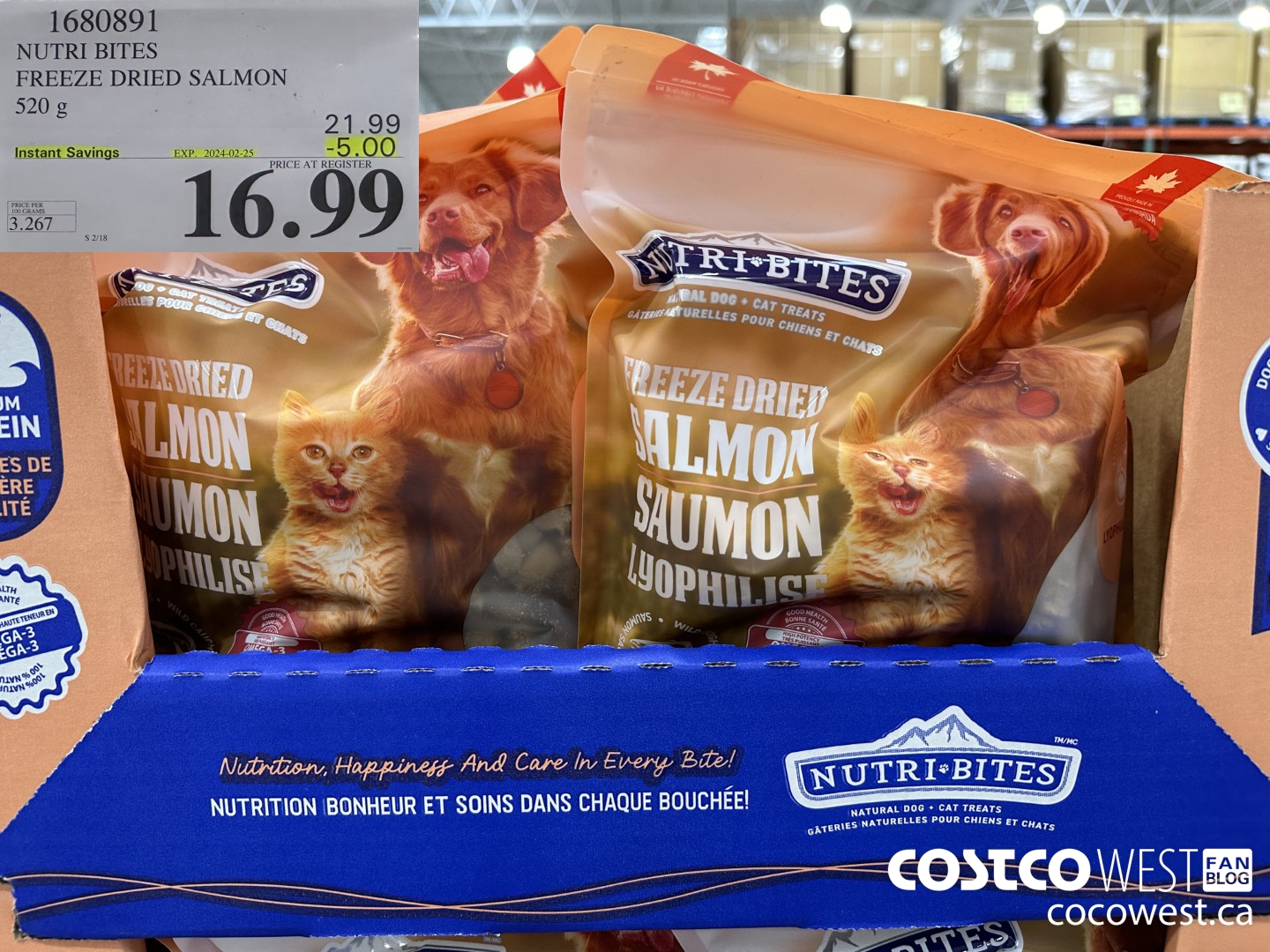 1680891 NUTRI BITES FREEZE DRIED SALMON 520G ($5.00 INSTANT SAVINGS EXPIRES ON 2024-02-25) $16.99