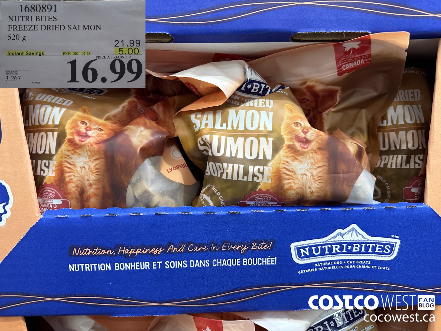 1680891 NUTRI BITES FREEZE DRIED SALMON 520G ($5.00 INSTANT SAVINGS EXPIRES ON 2024-02-25) $16.99