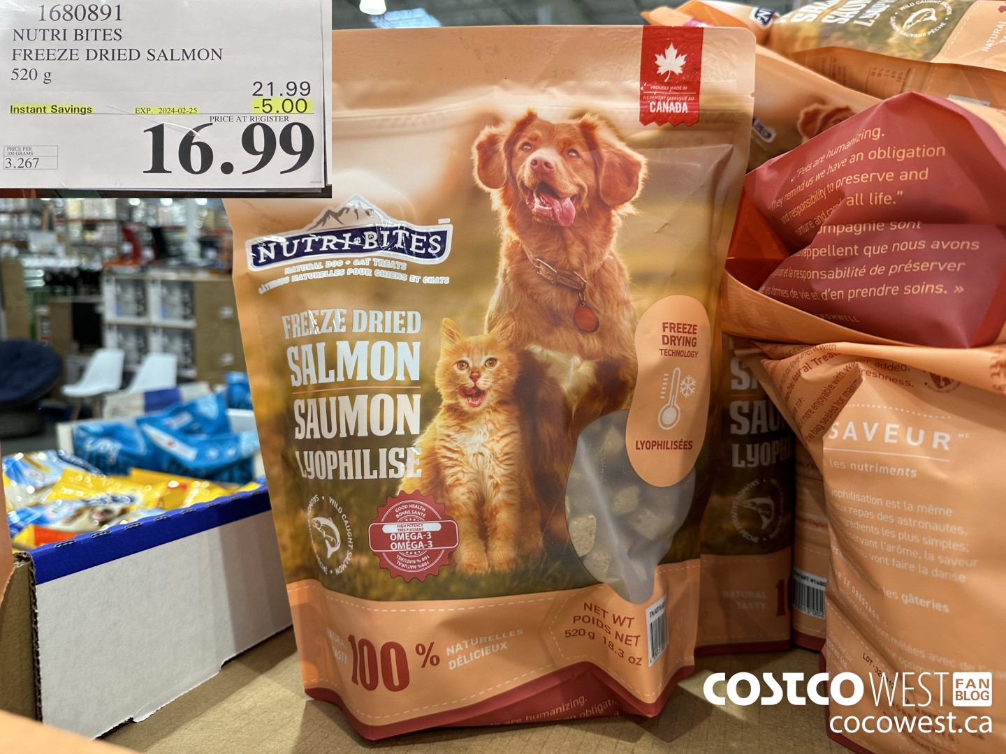 1680891 NUTRI BITES FREEZE DRIED SALMON 520G ($5.00 INSTANT SAVINGS EXPIRES ON 2024-02-25) $16.99