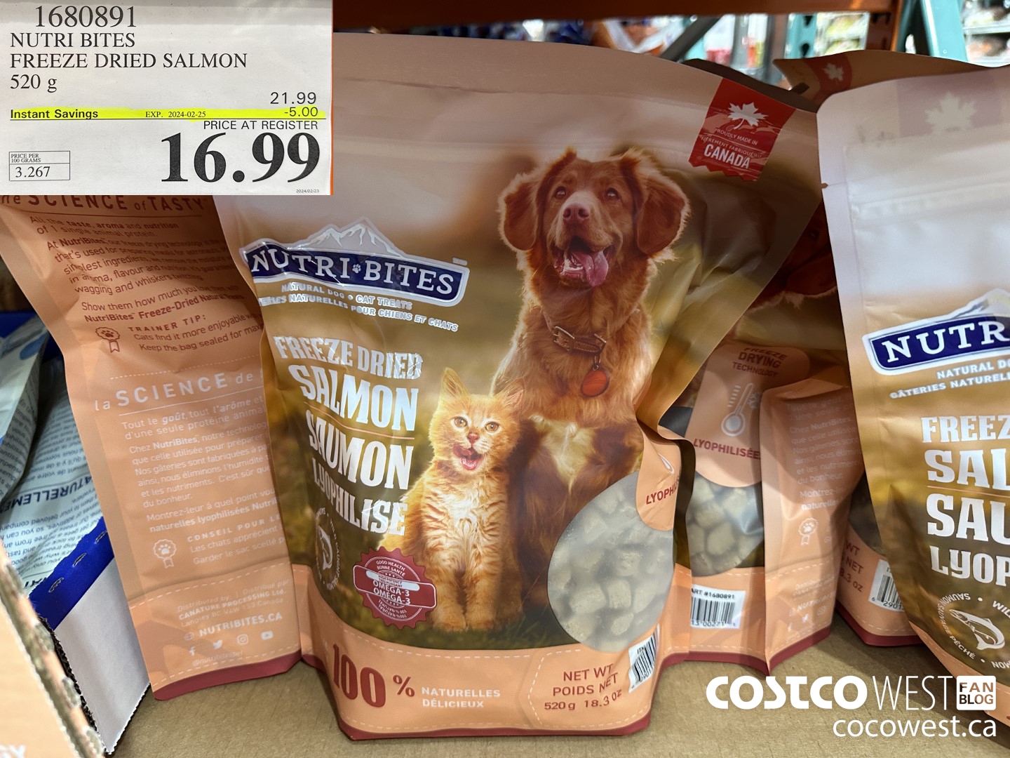 1680891 NUTRI BITES FREEZE DRIED SALMON 520G ($5.00 INSTANT SAVINGS EXPIRES ON 2024-02-25) $16.99