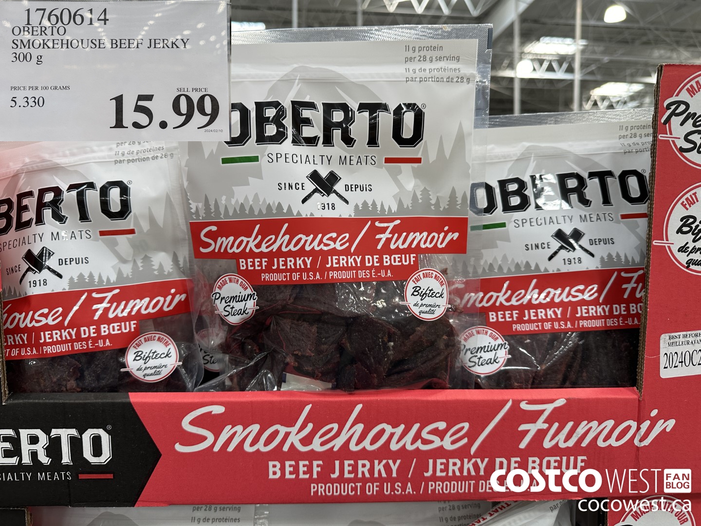 1760614 OBERTO SMOKEHOUSE BEEF JERKY 300G $15.99