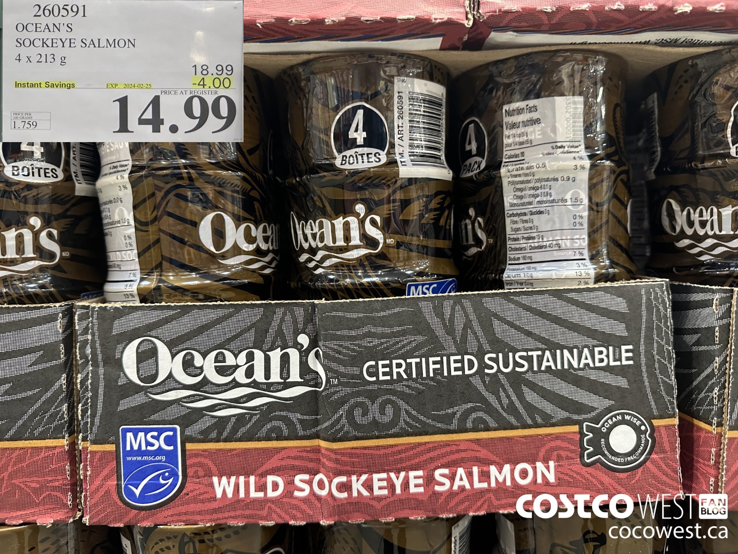 260591 OCEAN'S SOCKEYE SALMON 4 x 213 g ($4.00 INSTANT SAVINGS EXPIRES ON 2024-02-25) $14.99
