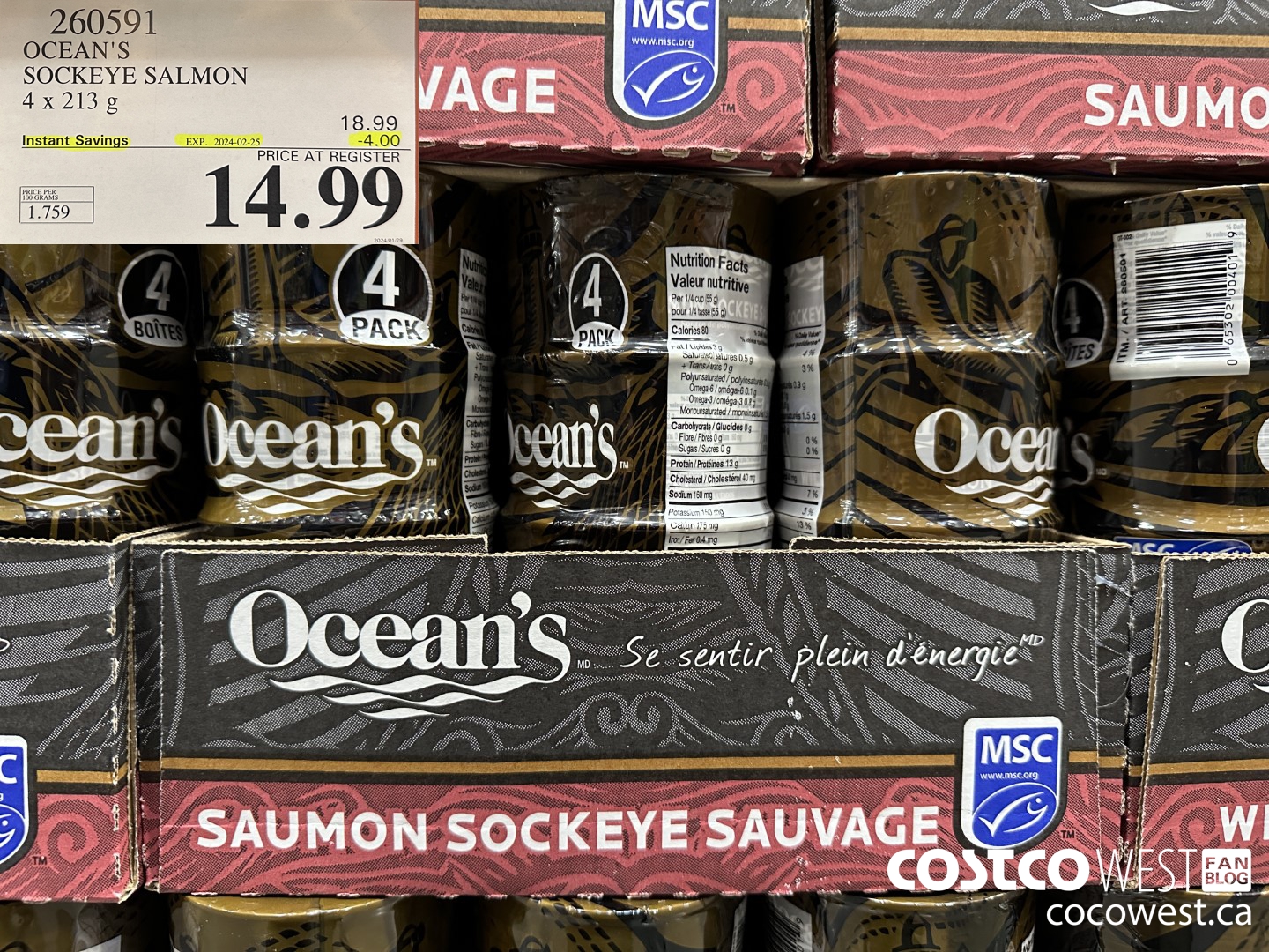 260591 OCEAN'S SOCKEYE SALMON 4 x 213 g ($4.00 INSTANT SAVINGS EXPIRES ON 2024-02-25) $14.99