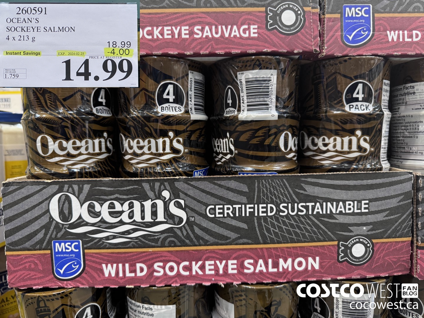 260591 OCEAN'S SOCKEYE SALMON 4 x 213 g ($4.00 INSTANT SAVINGS EXPIRES ON 2024-02-25) $14.99