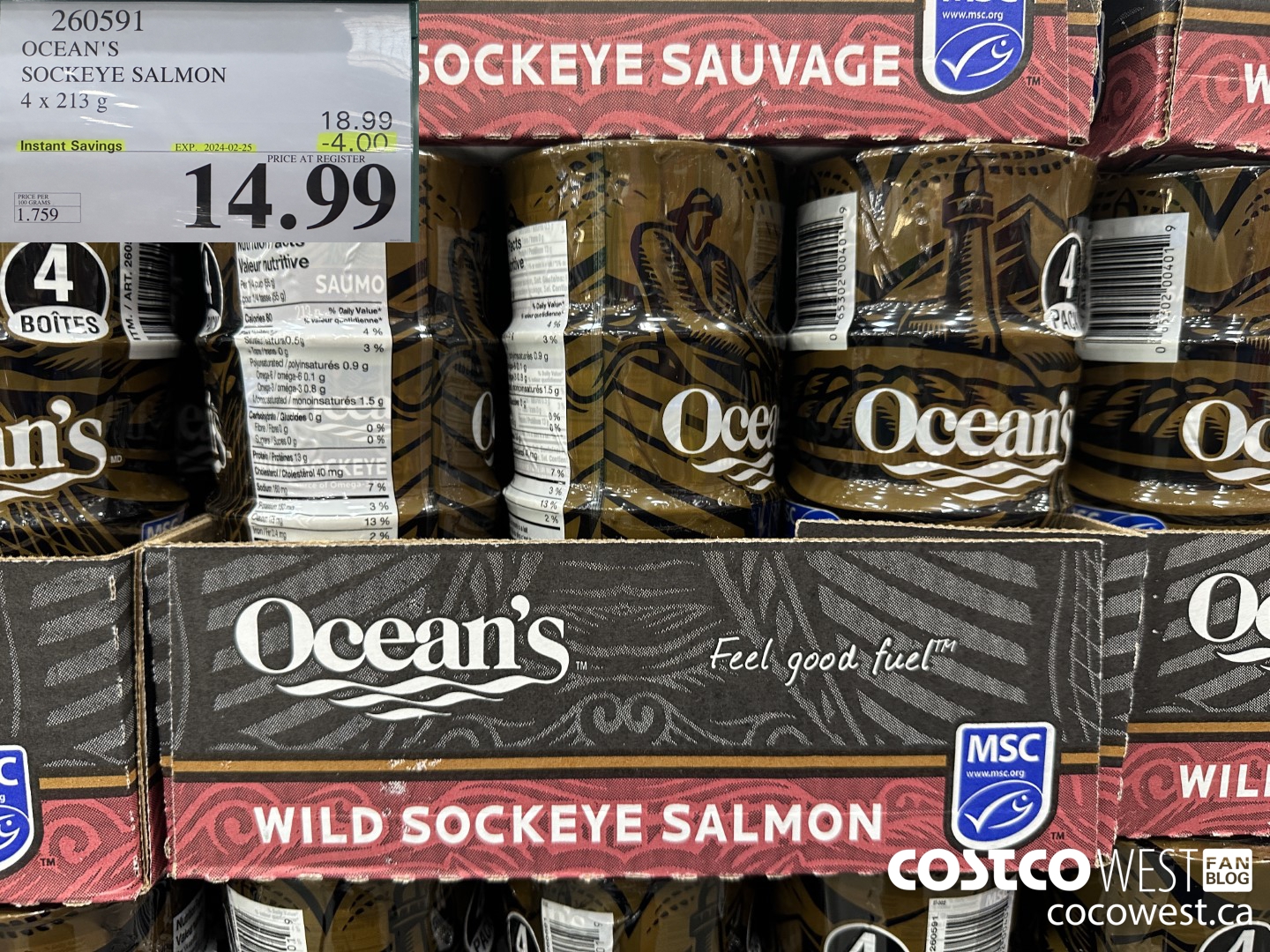 260591 OCEAN'S SOCKEYE SALMON 4 x 213 g ($4.00 INSTANT SAVINGS EXPIRES ON 2024-02-25) $14.99