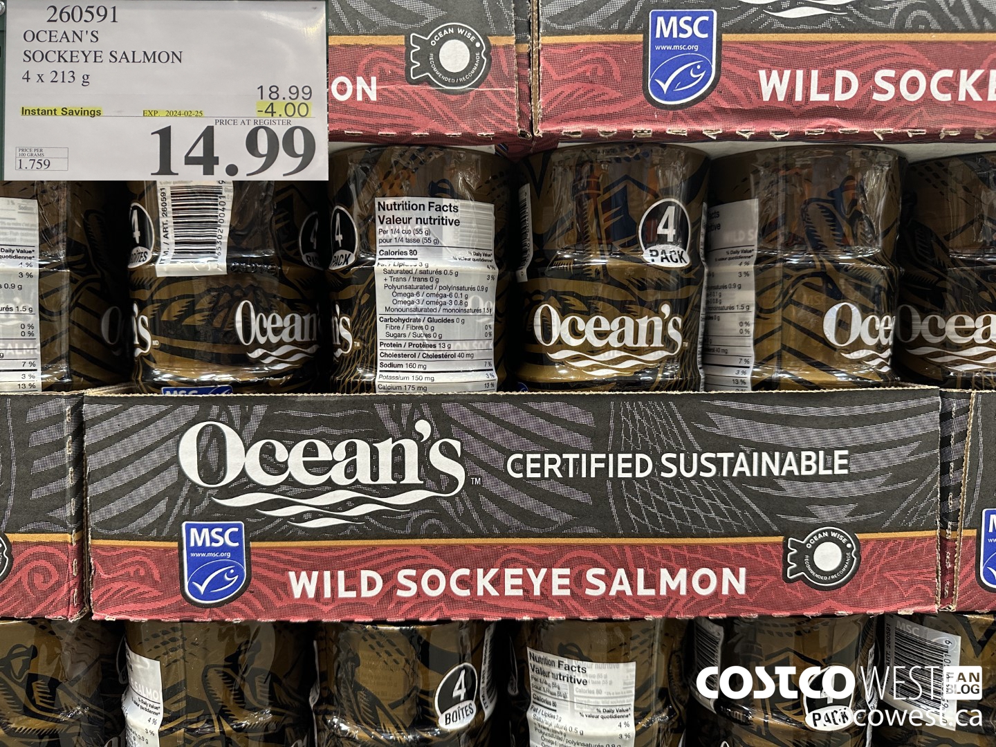 260591 OCEAN'S SOCKEYE SALMON 4 x 213 g ($4.00 INSTANT SAVINGS EXPIRES ON 2024-02-25) $14.99