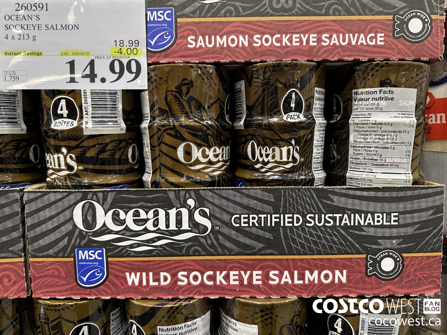 260591 OCEAN'S SOCKEYE SALMON 4 x 213 g ($4.00 INSTANT SAVINGS EXPIRES ON 2024-02-25) $14.99