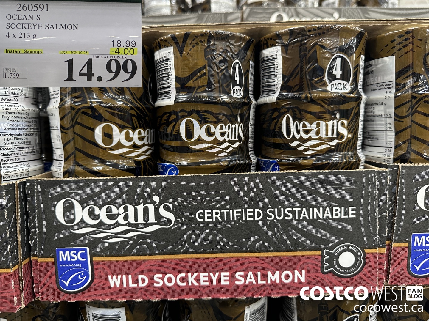 260591 OCEAN'S SOCKEYE SALMON 4 x 213 g ($4.00 INSTANT SAVINGS EXPIRES ON 2024-02-25) $14.99