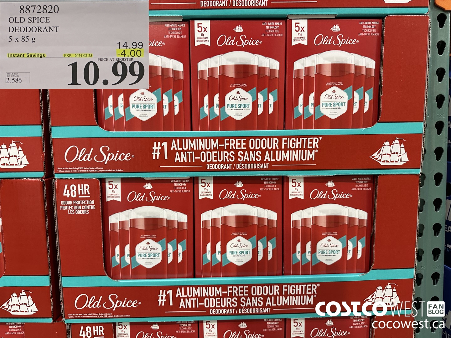 8872820 OLD SPICE DEODORANT 5 x 85 g ($4.00 INSTANT SAVINGS EXPIRES ON 2024-02-25) $10.99
