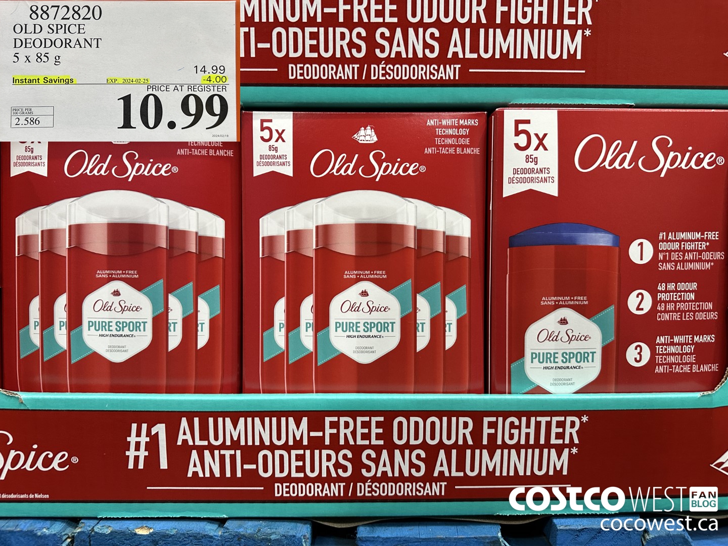 8872820 OLD SPICE DEODORANT 5 x 85 g ($4.00 INSTANT SAVINGS EXPIRES ON 2024-02-25) $10.99