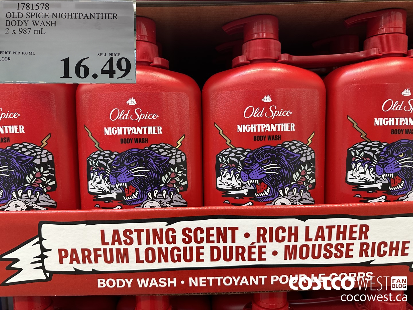 1781578 OLD SPICE NIGHTPANTHER BODY WASH 2 X 987 ML $16.49