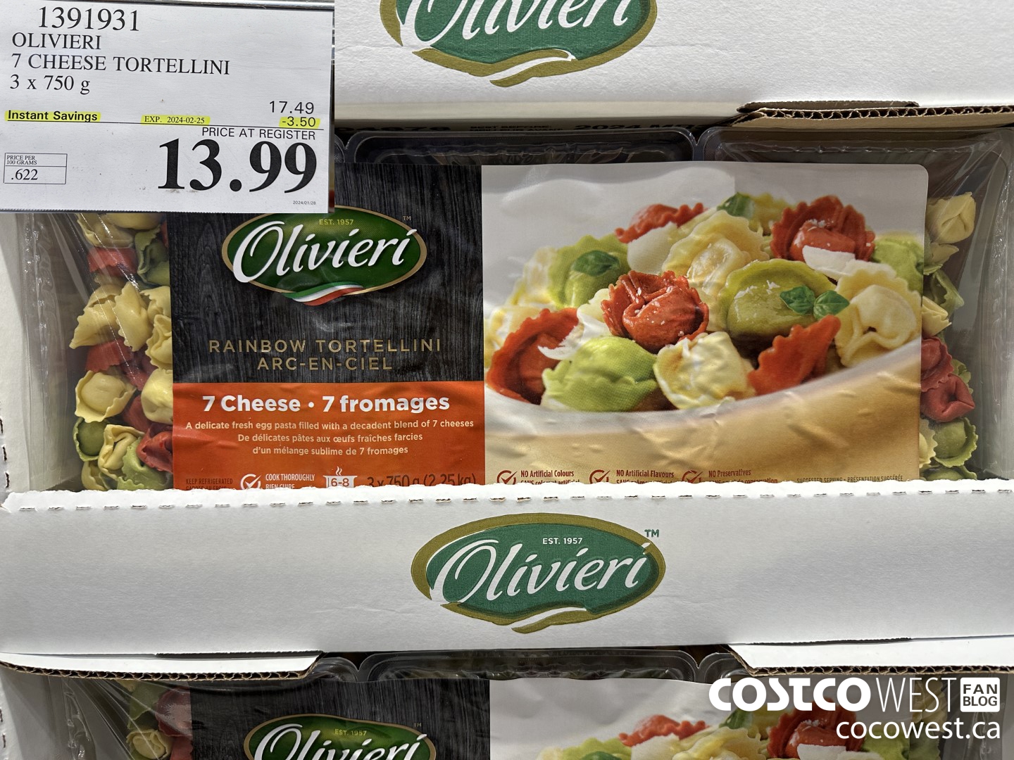 1391931 OLIVIERI 7 CHEESE TORTELLINI 3 x 750 g ($3.50 INSTANT SAVINGS EXPIRES ON 2024-02-25) $13.99