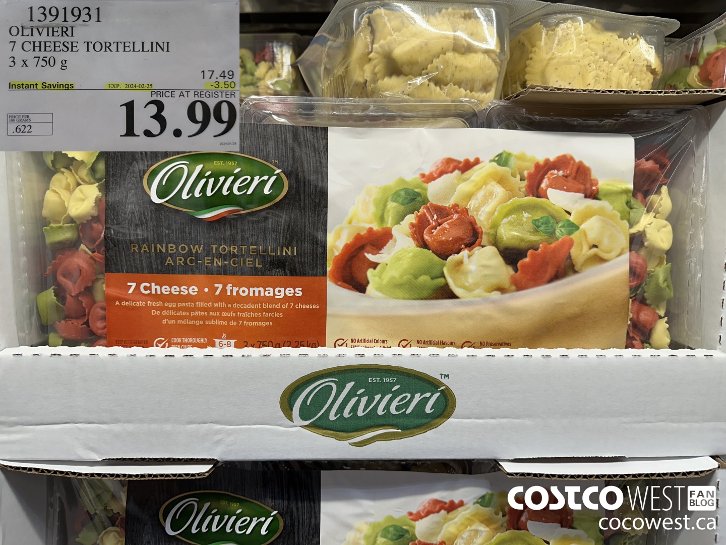 1391931 OLIVIERI 7 CHEESE TORTELLINI 3 x 750 g ($3.50 INSTANT SAVINGS EXPIRES ON 2024-02-25) $13.99