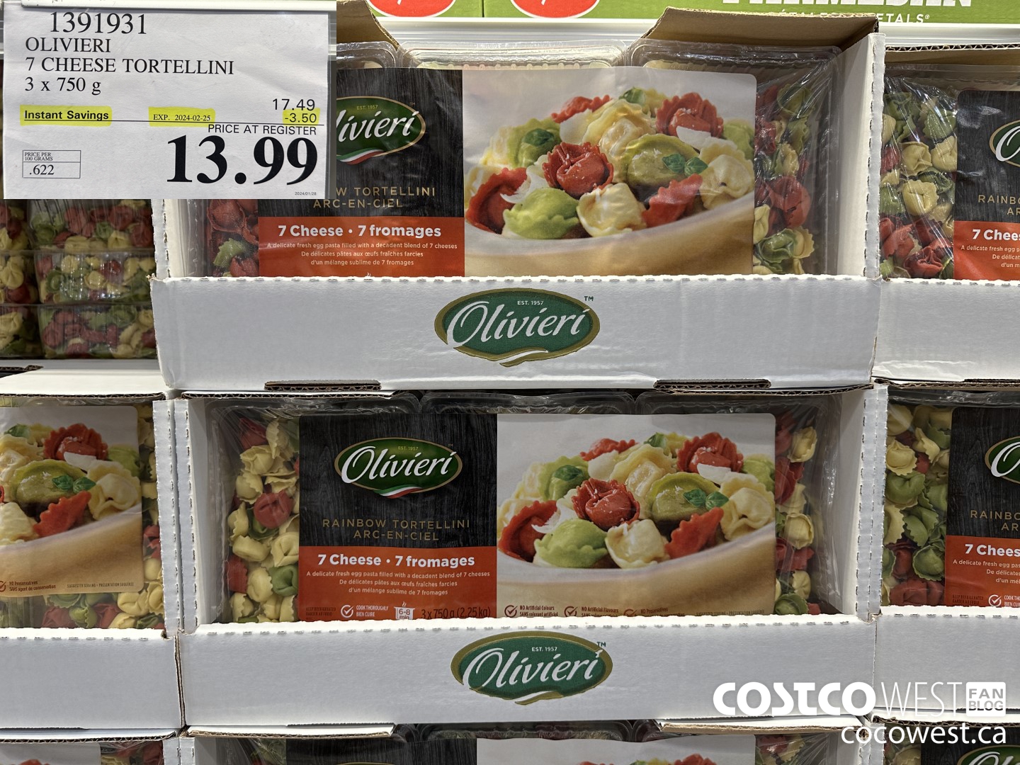 1391931 OLIVIERI 7 CHEESE TORTELLINI 3 x 750 g ($3.50 INSTANT SAVINGS EXPIRES ON 2024-02-25) $13.99