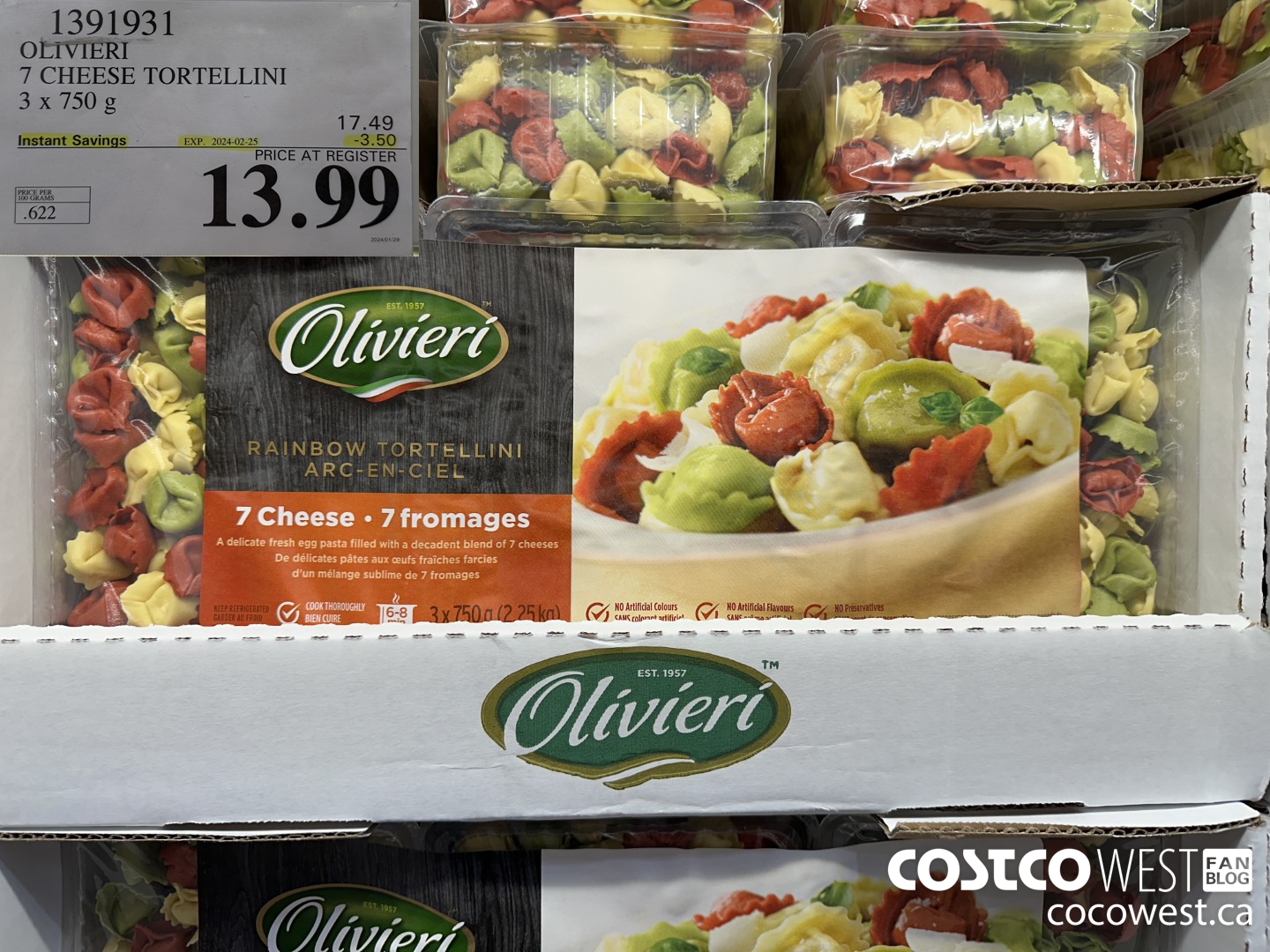 1391931 OLIVIERI 7 CHEESE TORTELLINI 3 x 750 g ($3.50 INSTANT SAVINGS EXPIRES ON 2024-02-25) $13.99
