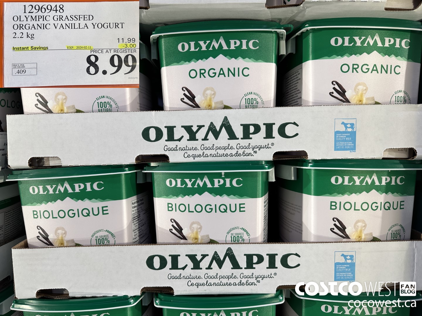 1296948 OLYMPIC GRASSFED ORGANIC VANILLA YOGURT 2.2KG ($3.00 INSTANT SAVINGS EXPIRES ON 2024-02-11) $8.99