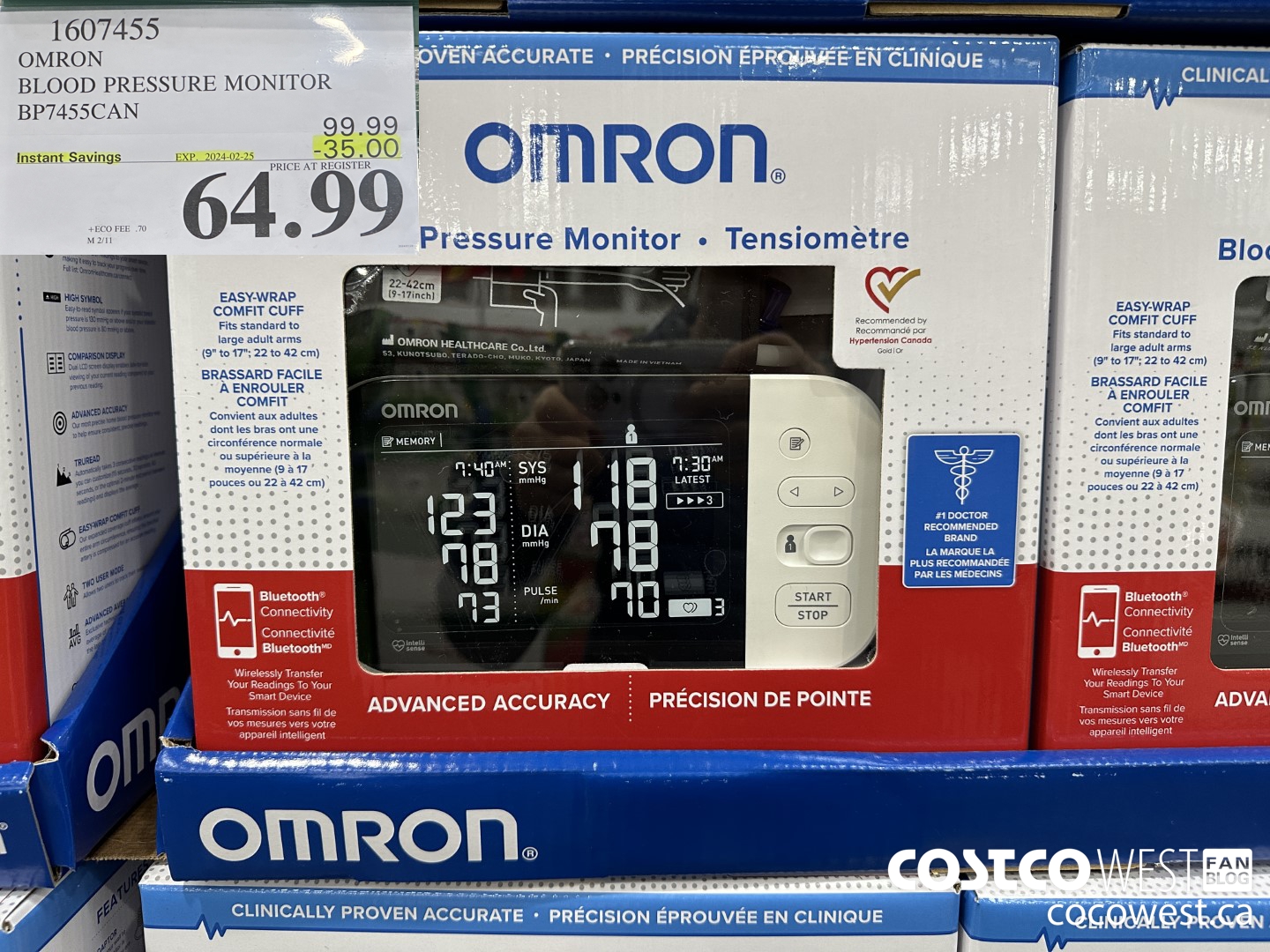 1607455 OMRON BLOOD PRESSURE MONITOR BP7455CAN ($35.00 INSTANT SAVINGS EXPIRES ON 2024-02-25) $64.99