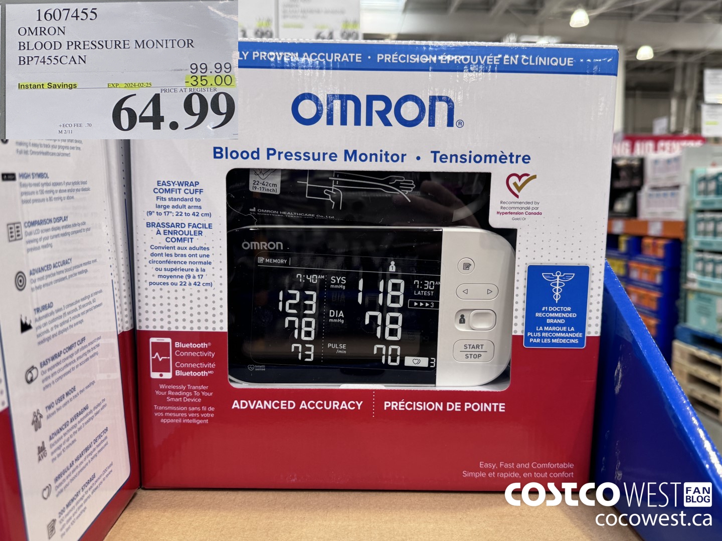 1607455 OMRON BLOOD PRESSURE MONITOR BP7455CAN ($35.00 INSTANT SAVINGS EXPIRES ON 2024-02-25) $64.99
