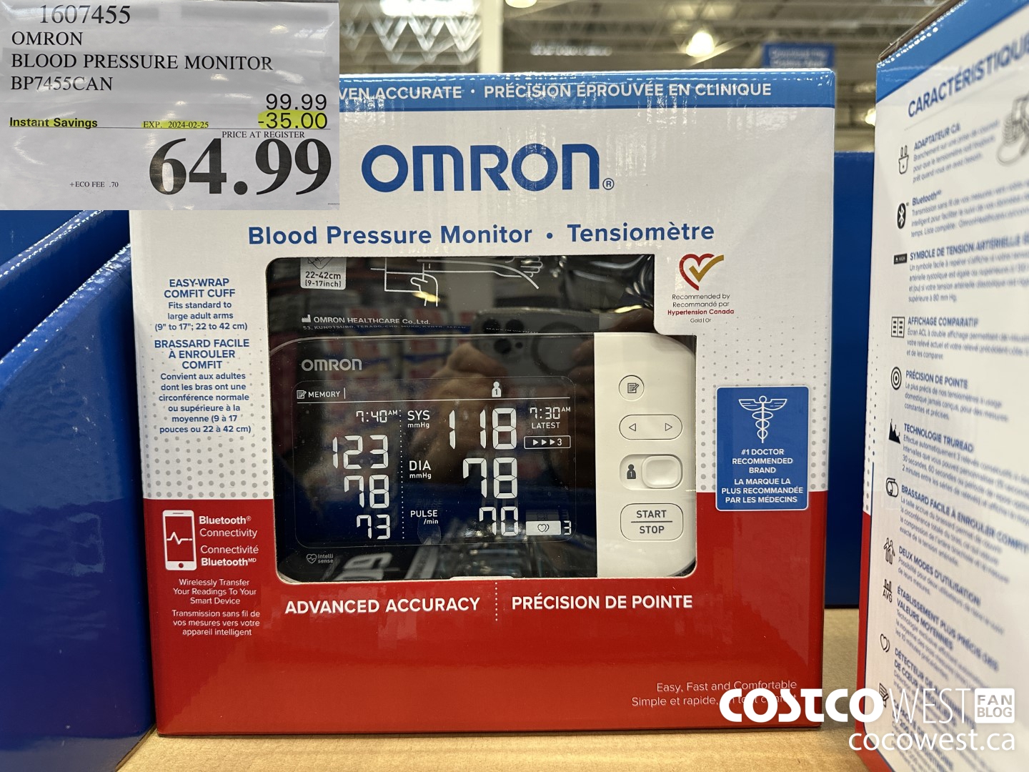 1607455 OMRON BLOOD PRESSURE MONITOR BP7455CAN ($35.00 INSTANT SAVINGS EXPIRES ON 2024-02-25) $64.99