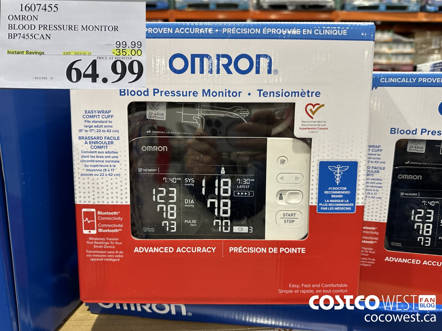 1607455 OMRON BLOOD PRESSURE MONITOR BP7455CAN ($35.00 INSTANT SAVINGS EXPIRES ON 2024-02-25) $64.99